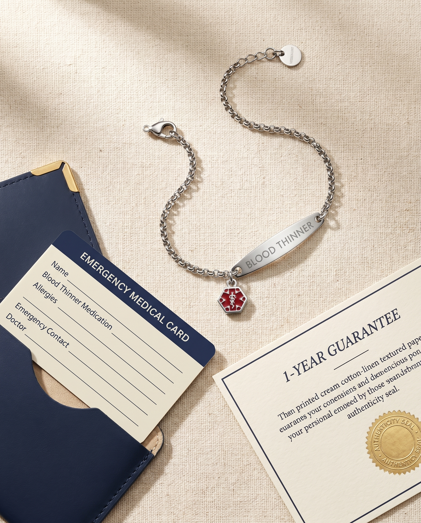 Laminated Emergency Medical Card™ + Case + Guarantee